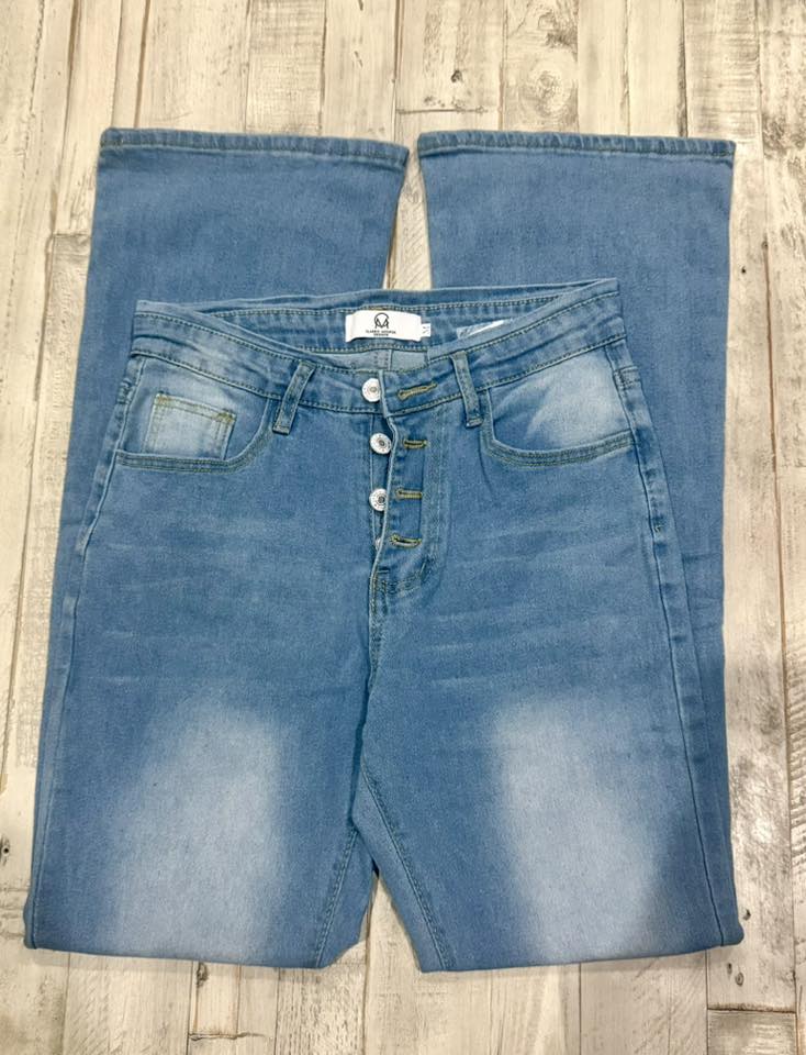 SALE Light Blue Washed Button Down Bootcut Denim Jeans