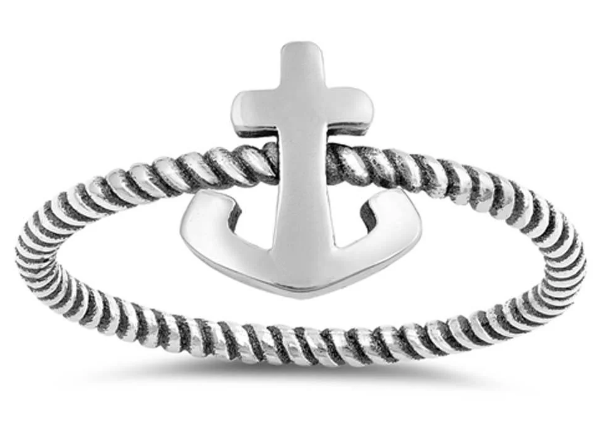 925 Sterling Silver Oxidized Simple Anchor Ring