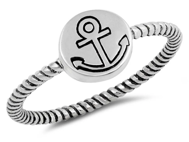 925 Sterling Silver Small Oxidized Circle Anchor Ring