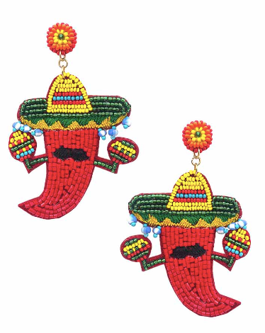 Red Cinco de Mayo Jalapeño Beaded Earrings