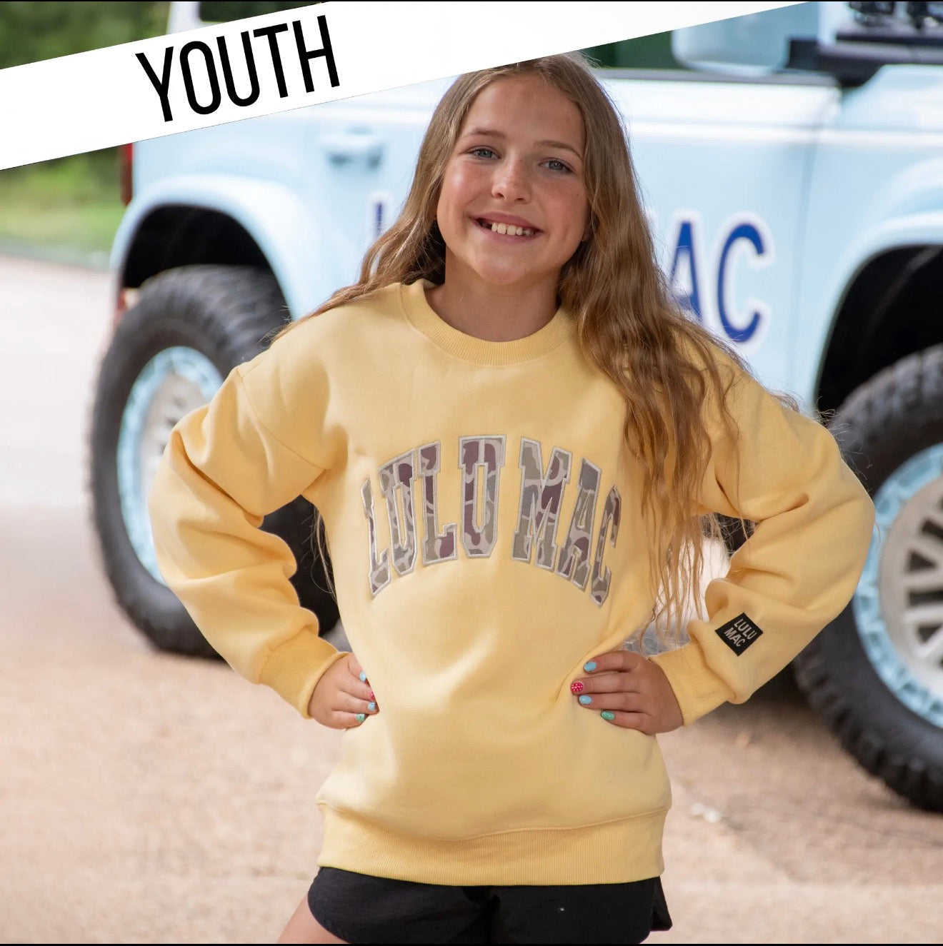 YOUTH LULU MAC YELLOW CREWNECK CAMO