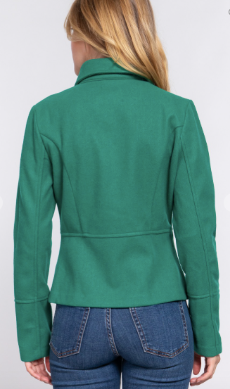 Double Breasted Cropped Green Pea Coat