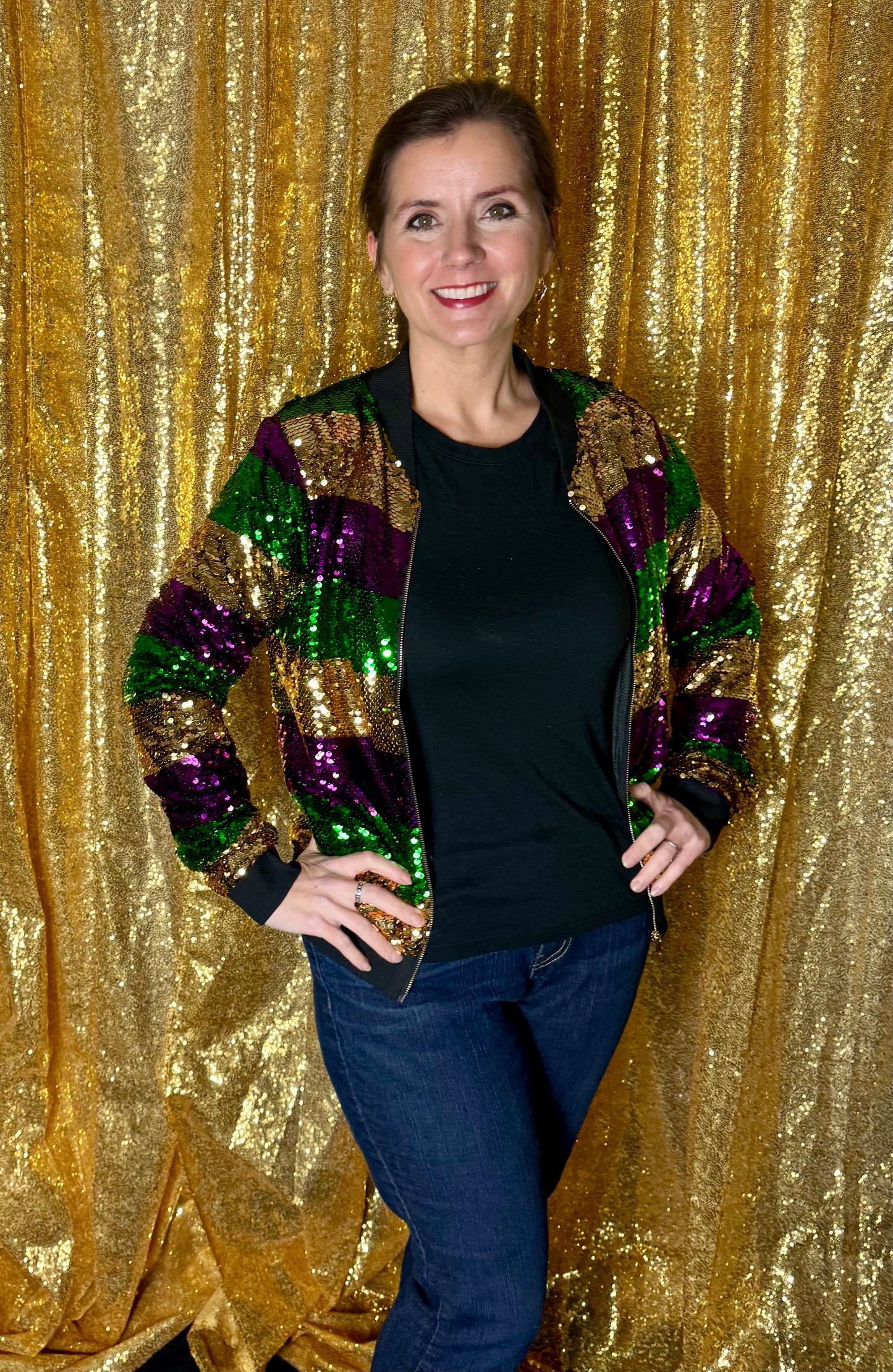 Multi Stripe Mardi Gras Sequin Jacket