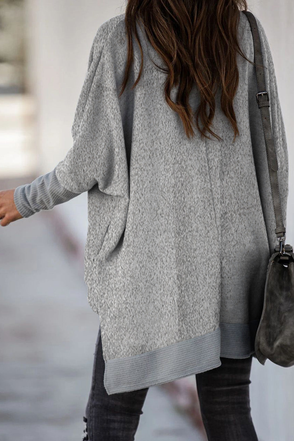 Long Oversized Heather Grey Turtleneck Sweater