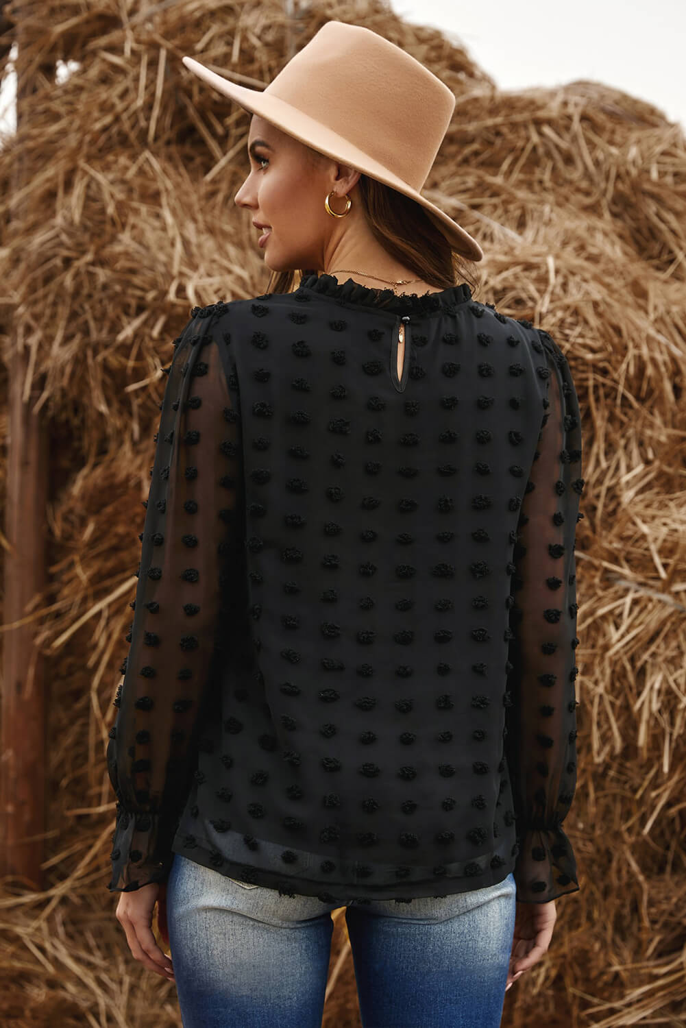 Long Sleeve Black Polka Dot Top