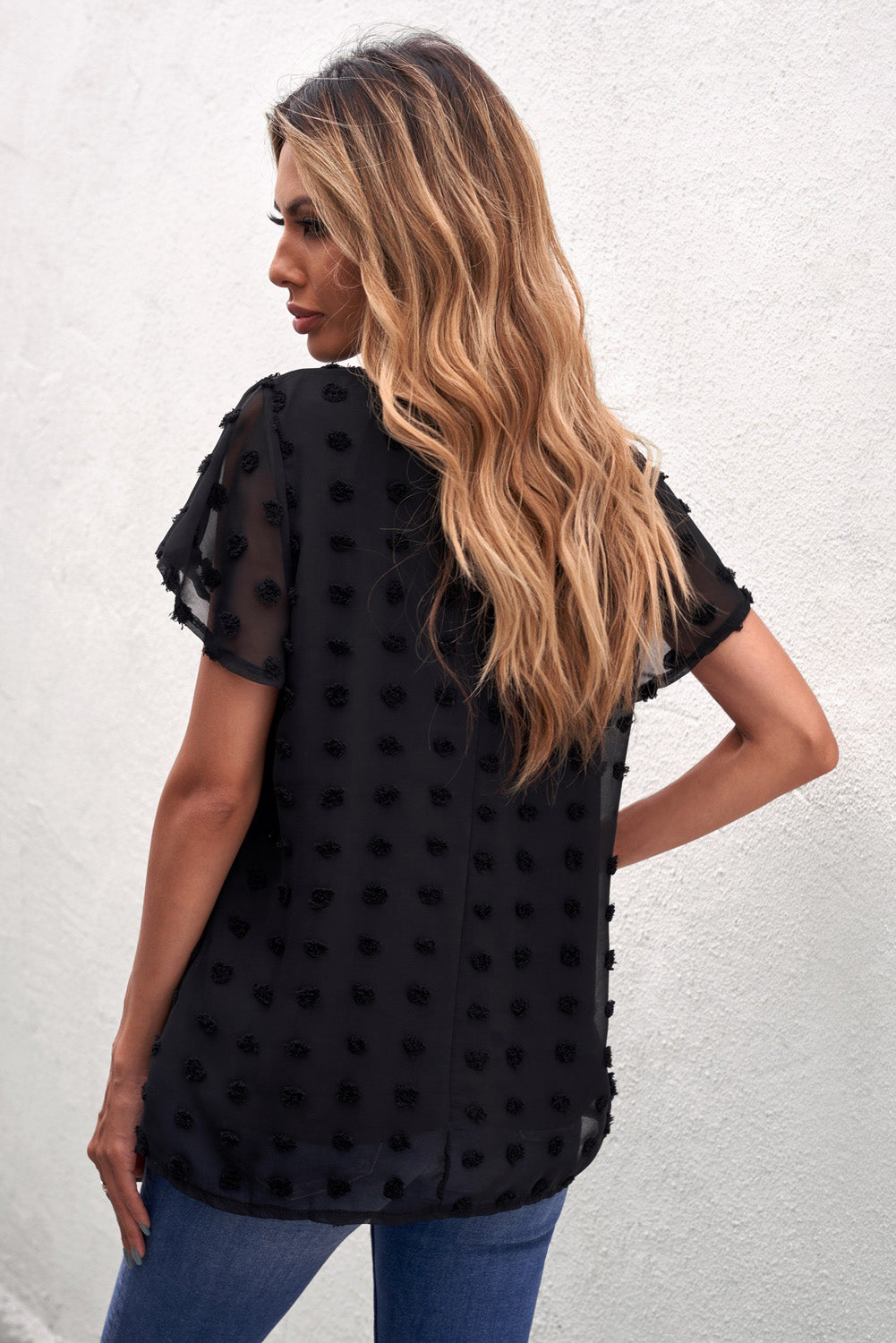 Short Sleeve Black Polka Dot Top