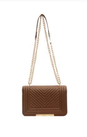 Vegan Leather Chevron Mocha Shoulder Flap Bag