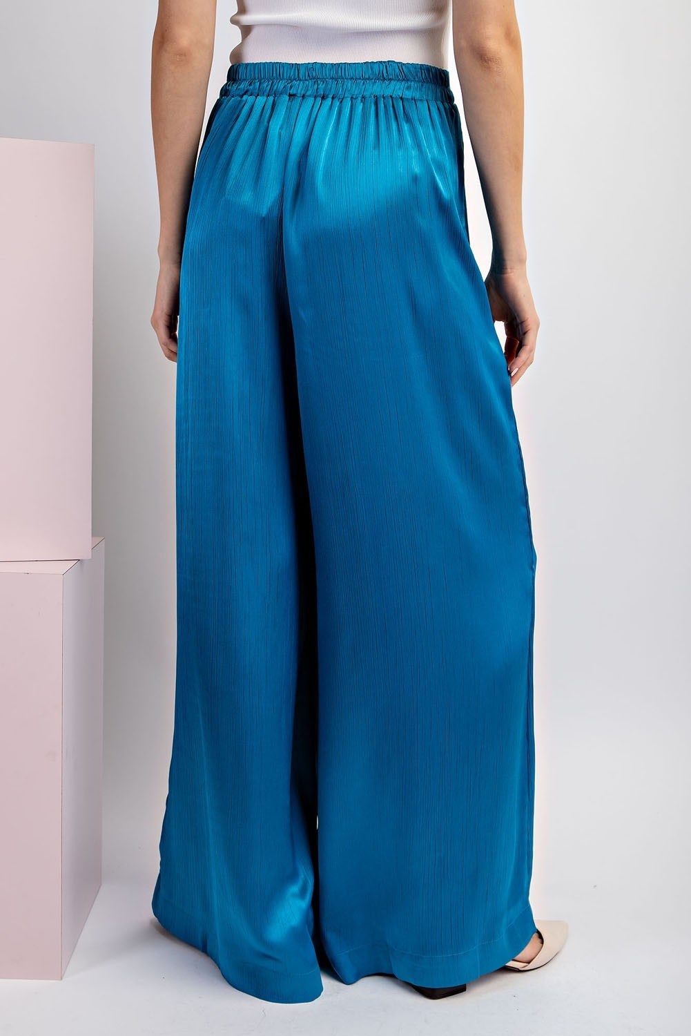 Aqua Blue Satin Wide Leg Pants