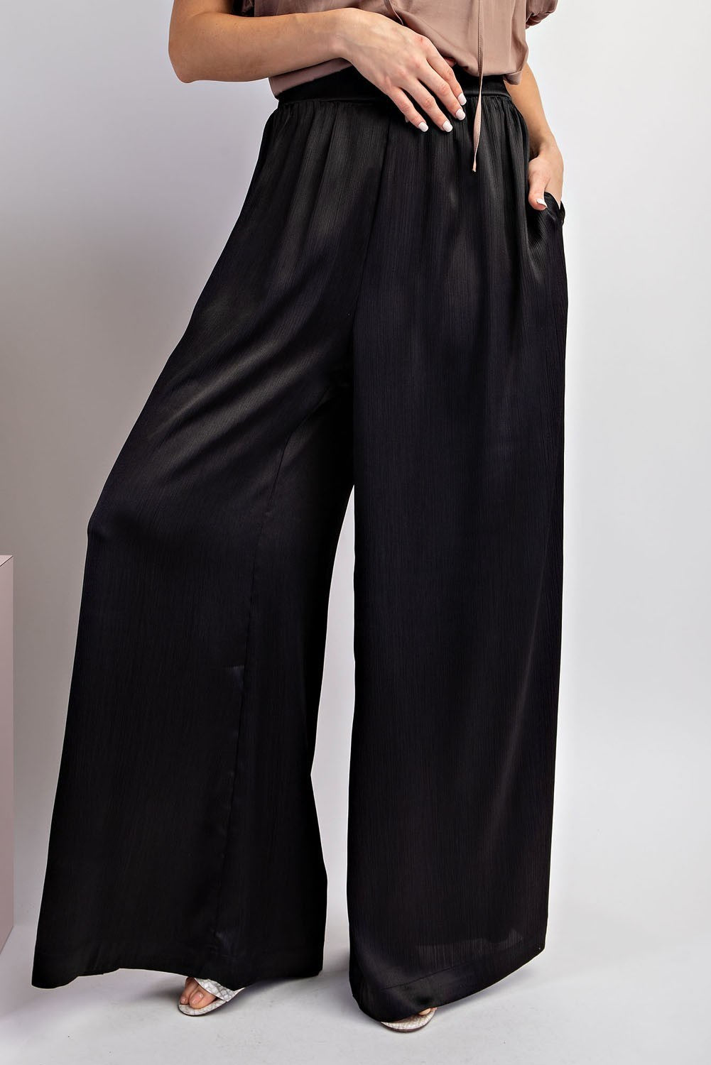 Black Satin Wide Leg Pants