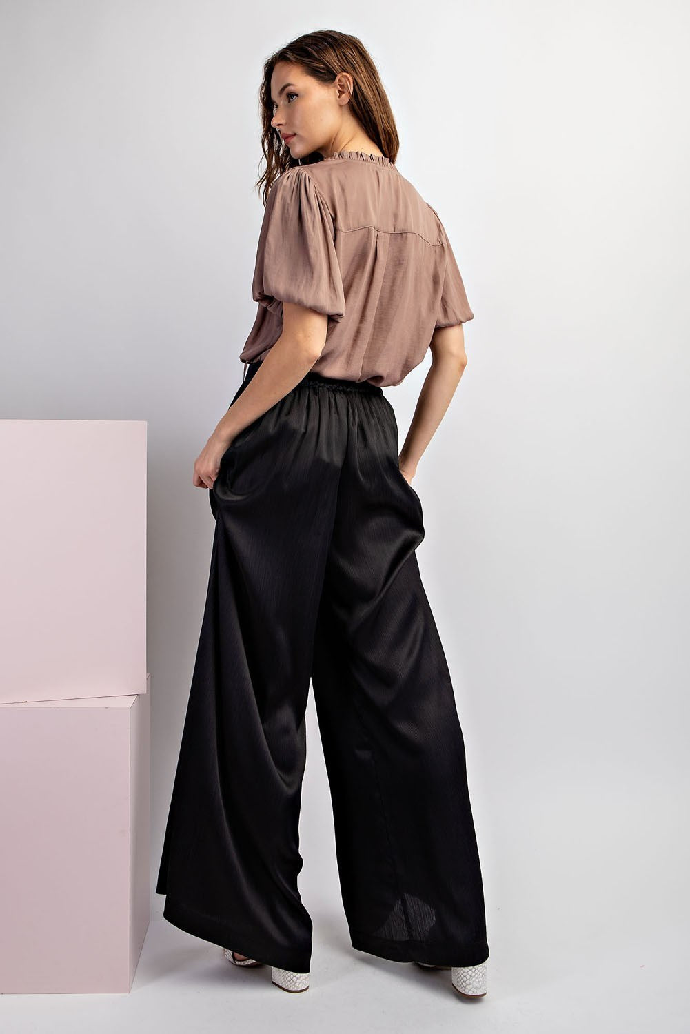 Black Satin Wide Leg Pants
