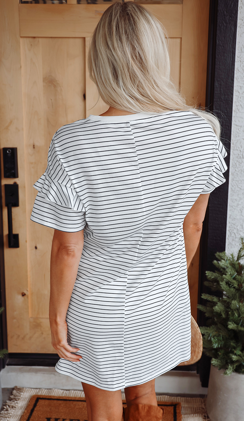 Ruffled Sleeve Stripe T-Shirt Dress
