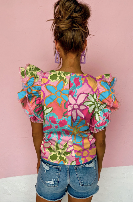 Ruffled Floral Sleeve Top