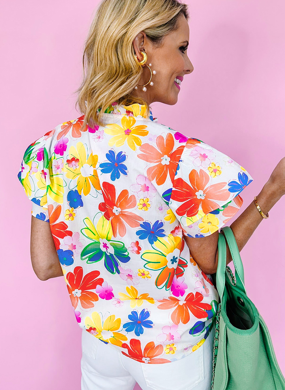 Flutter Sleeve V- Neck Floral Top