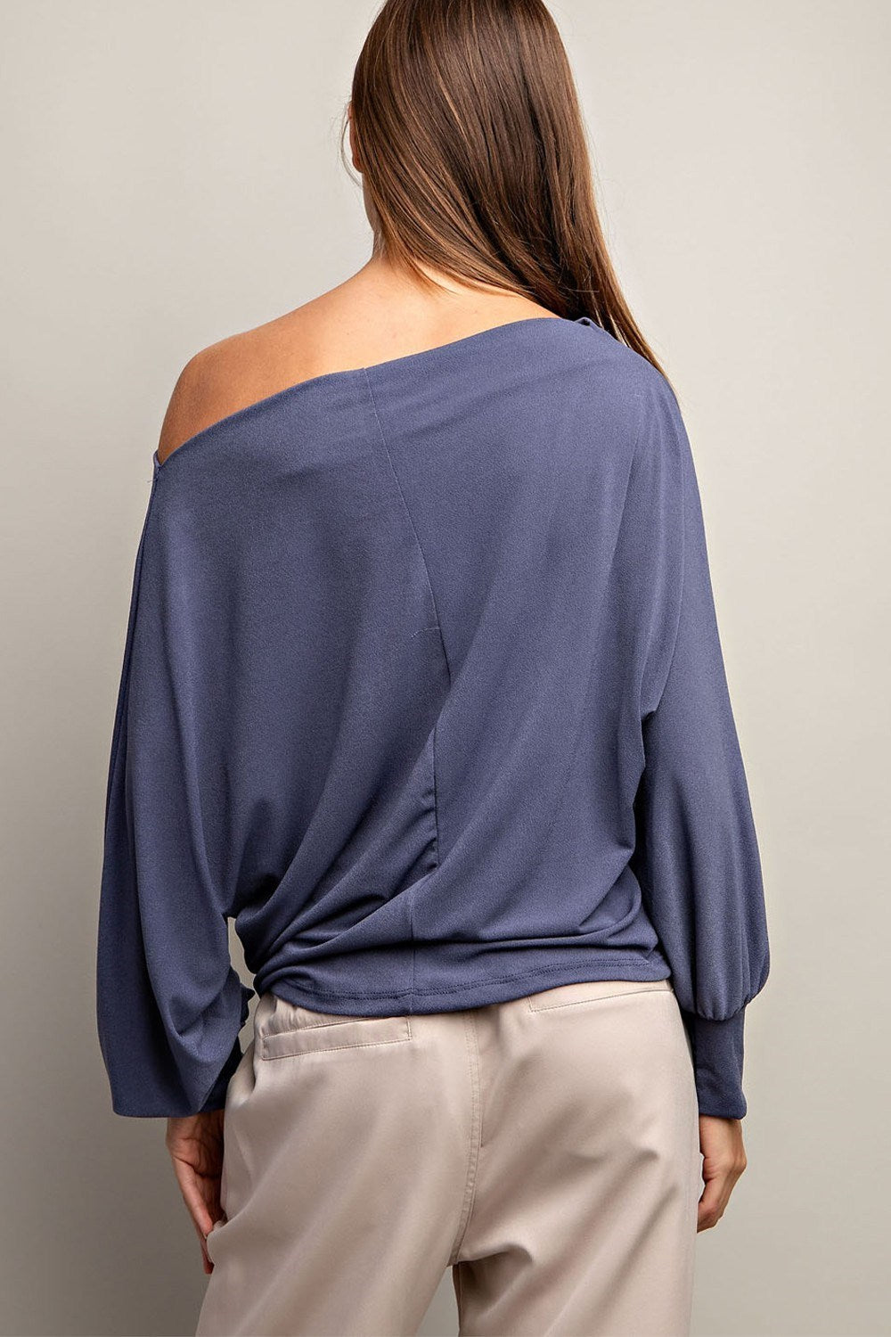 Slate Blue Light Weight Off the Shoulder Blouse
