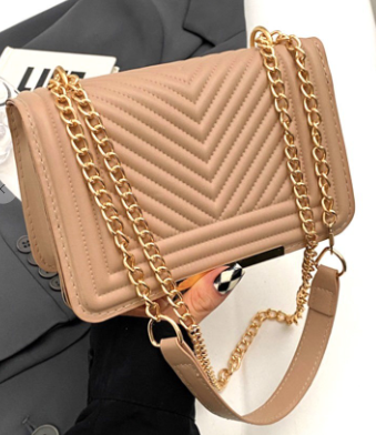Vegan Leather Chevron Ash Mocha Shoulder Flap Bag