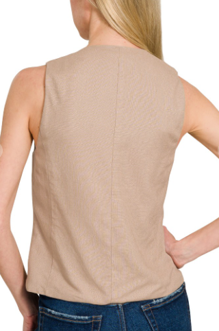 Mocha Linen 5 Button Vest