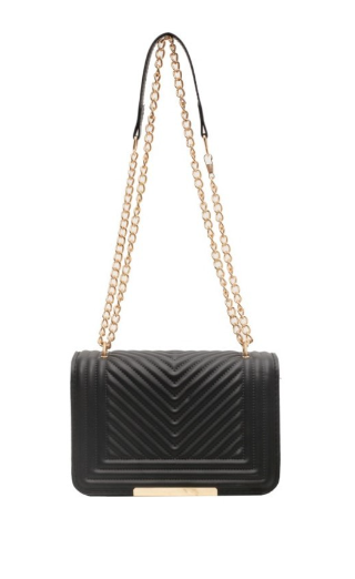 Black & Gold Vegan Leather Adjustable Chain Strap Bag