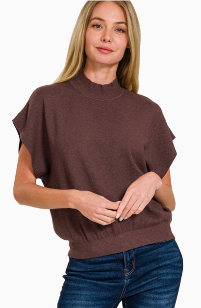 Brown Mock Neck Dolman Sleeve Sweater