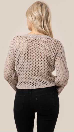 Mesh Knit Hole Beige Cardigan Sweater