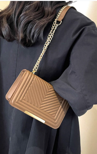 Vegan Leather Chevron Ash Mocha Shoulder Flap Bag