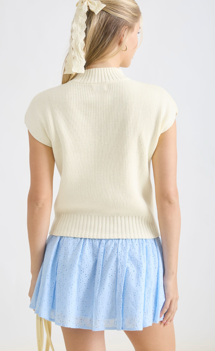 Ivory Mock Neck Cap Sleeve Pullover Sweater Top