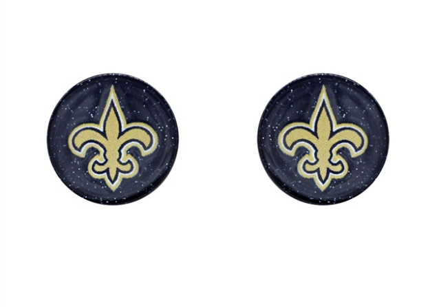1/2" Saints Black & Gold Fleur De Lis Circle Stud Post Earrings
