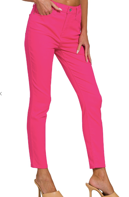 ZENANA HIGH-RISE SKINNY FUSHIA DENIM PANTS