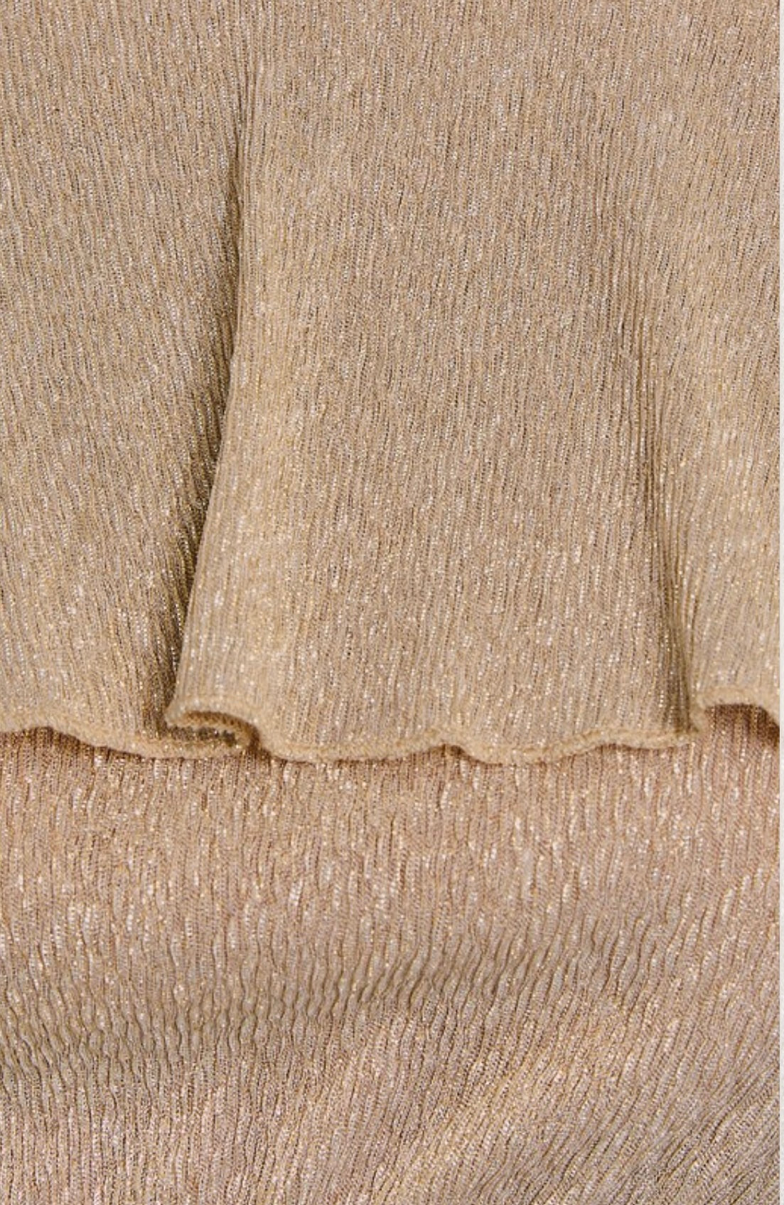 Gold Sheer Shimmer Long Sleeve Tie Neck Crop Top