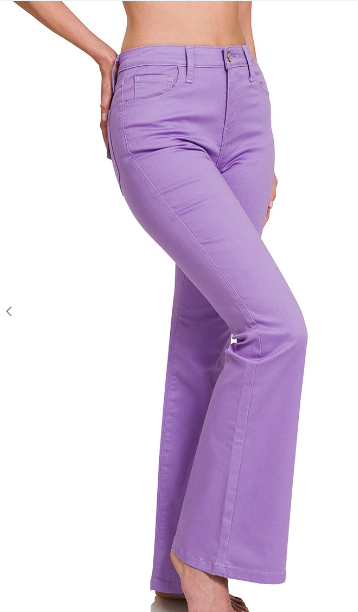 HIGH-RISE BOOTCUT LAVENDER DENIM PANTS