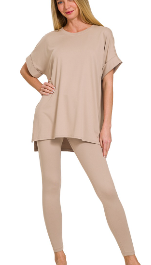 Lt Mocha Microfiber Pant Loungewear Set