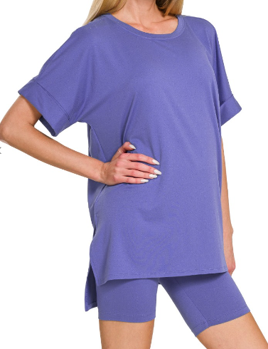 Soft Microfiber Periwinkle Top & Biker Shorts Set