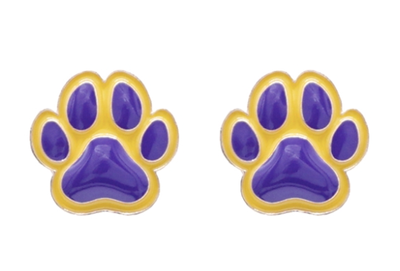 1/2" Purple and Gold Tigers Paw Print Post Stud Earrings