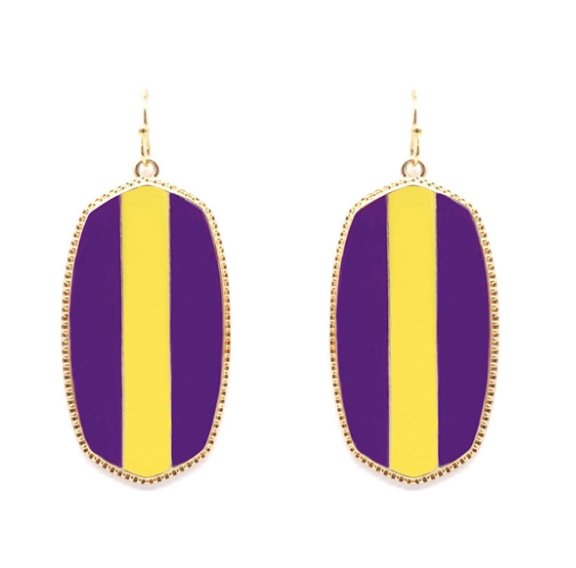 2" Lined Purple and Gold Tigers Fashion Dangle Earrings