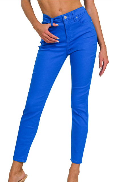 ZENANA HIGH-RISE SKINNY BLUE DENIM PANTS