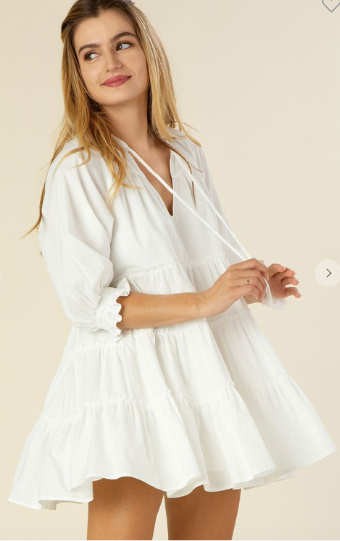 Tiered White Mini Dress with Tassels