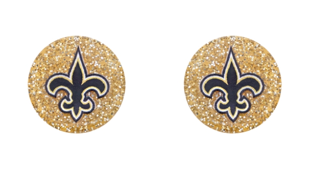 1/2" Saints Black & Gold Fleur De Lis Circle Stud Post Earrings