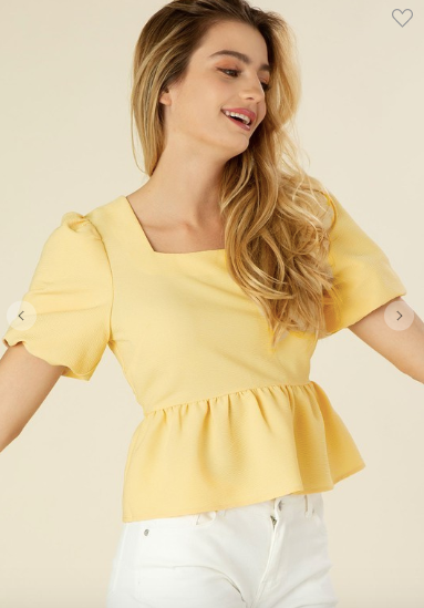 Bubble Sleeve Butter Yellow Peplum Top