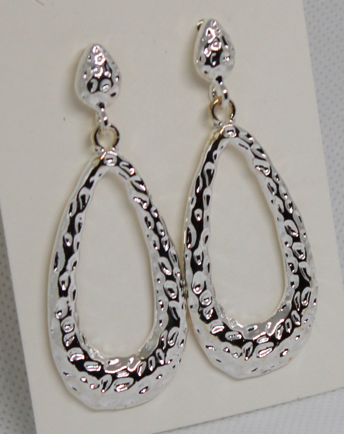 Hammered Teardrop Silver Fashion Earrings