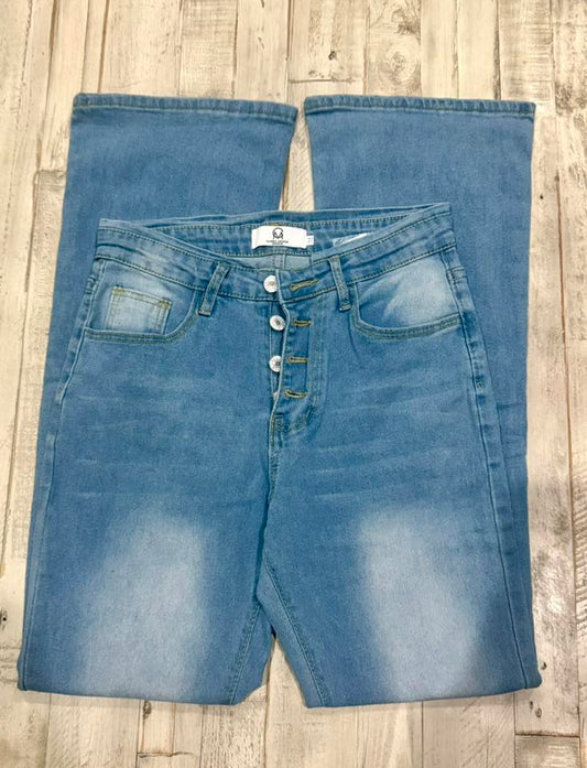 SALE Light Blue Washed Button Down Bootcut Denim Jeans