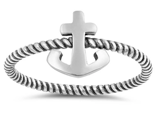 925 Sterling Silver Oxidized Simple Anchor Ring