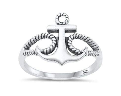 925 Sterling Silver Nautical Anchor Ring