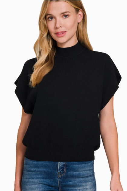 Black Mock Neck Dolman Sleeve Sweater