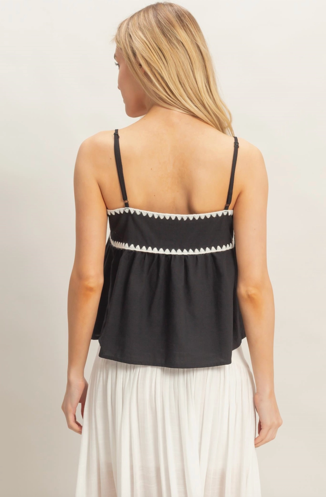 Black and Off White Scallop Trim High-Waisted Shorts and Babydoll Top Set