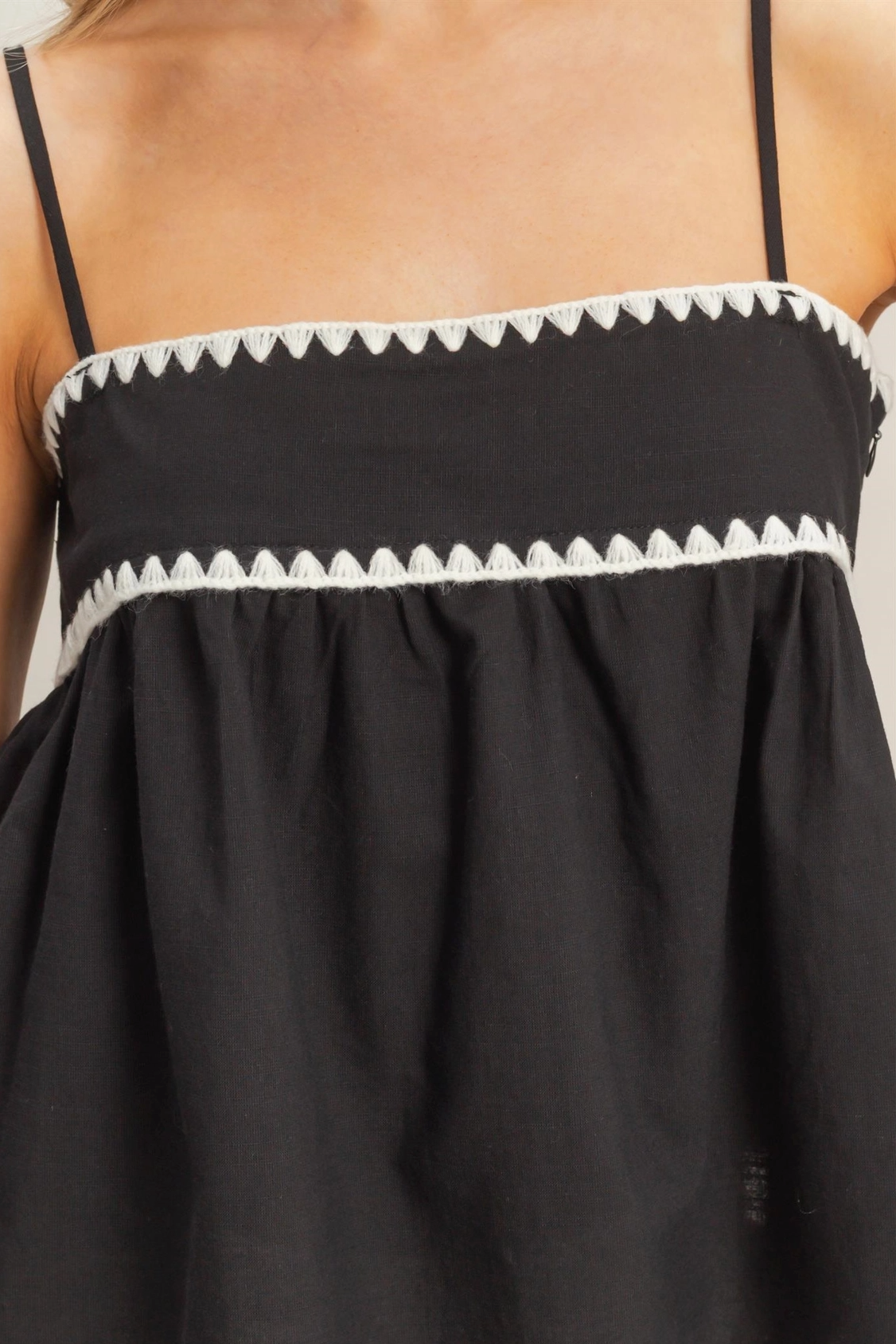 Black and Off White Scallop Trim High-Waisted Shorts and Babydoll Top Set