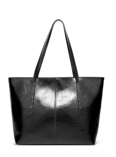 Black Large Capacity Vegan Leather Tote Bag