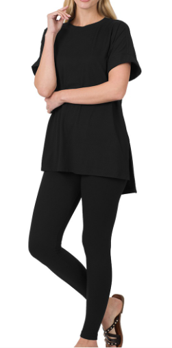 Black Microfiber Pant Loungewear Set