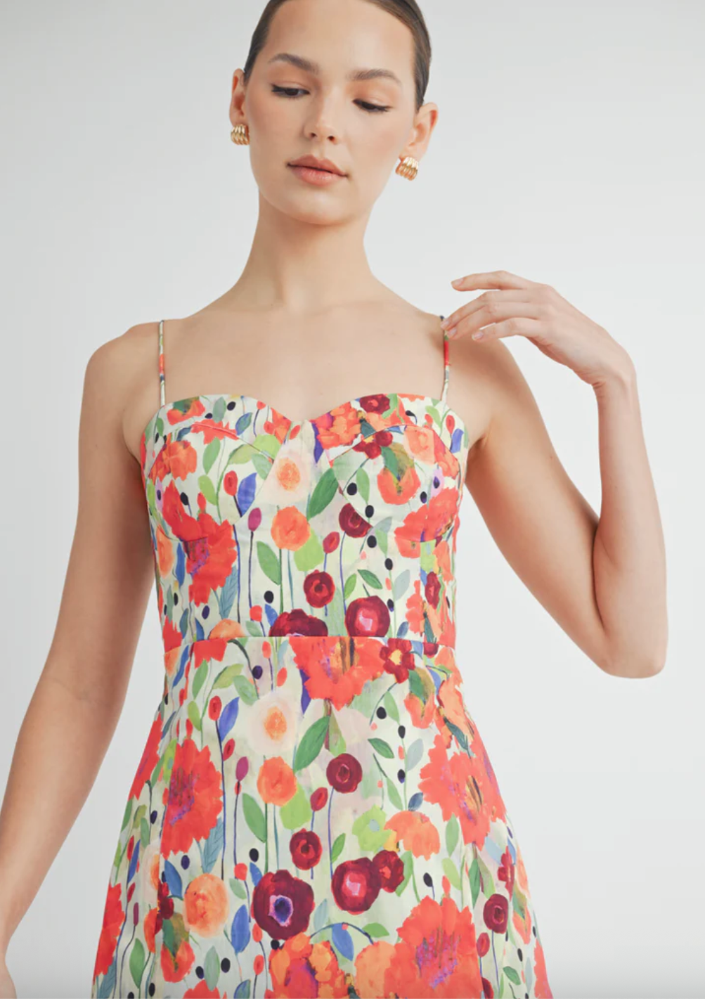 Vibrant Floral Midi Dress With Smocked Back and High Slit