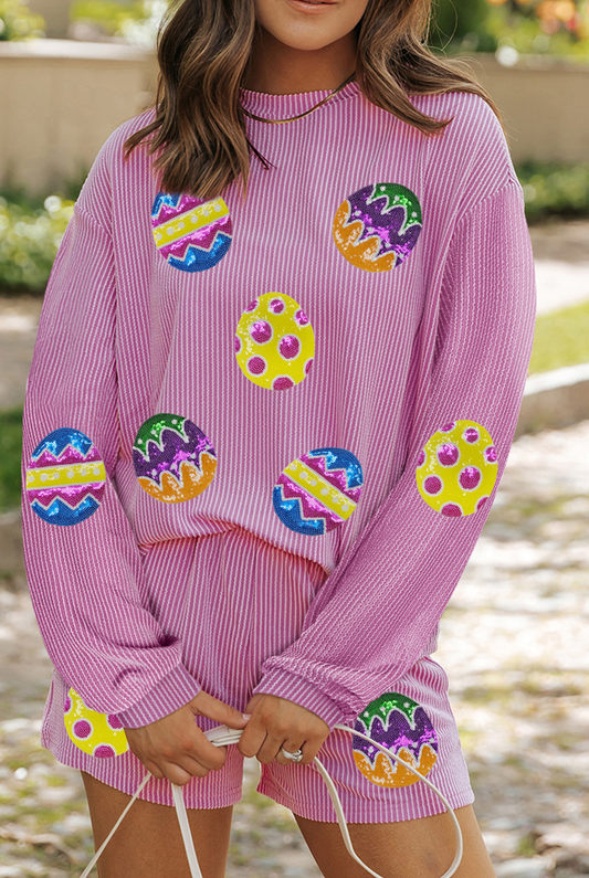 Sequin Easter Egg Shirt and Shorts Set