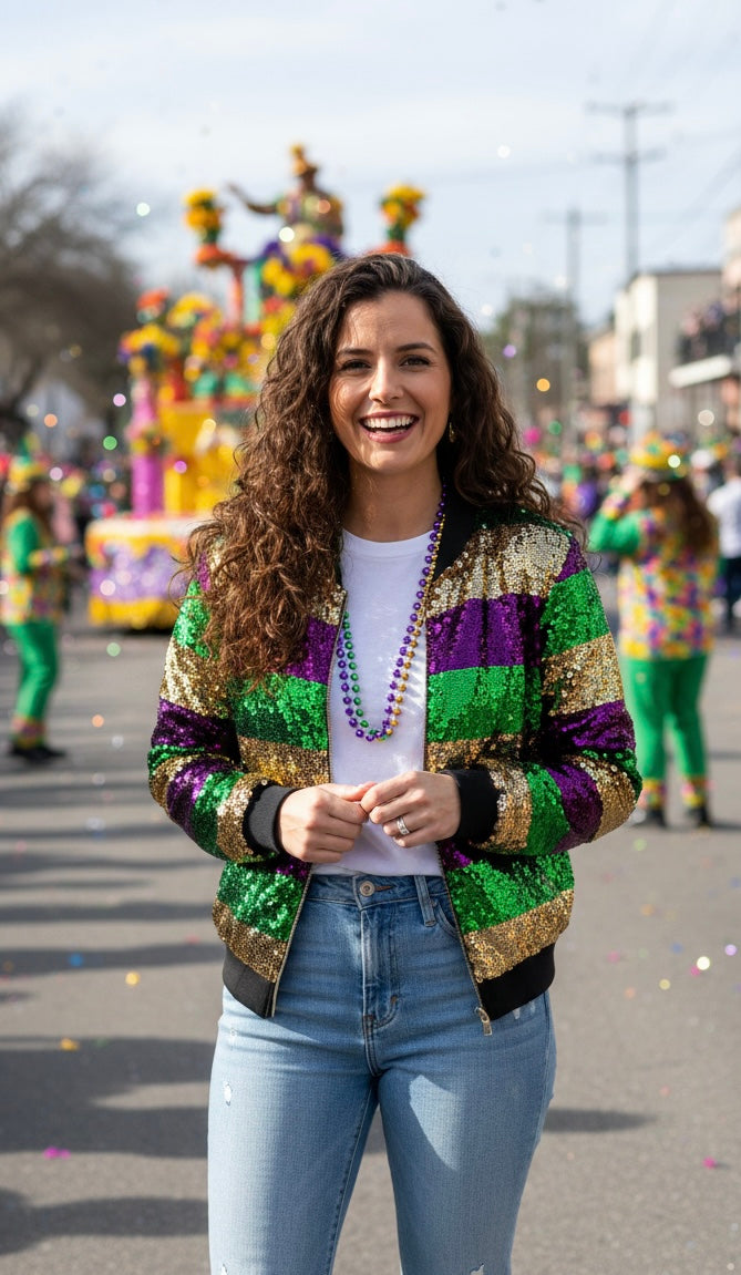 Multi Stripe Mardi Gras Sequin Jacket