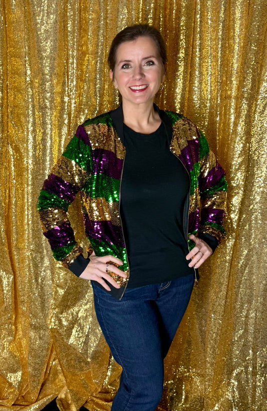 Multi Stripe Mardi Gras Sequin Jacket